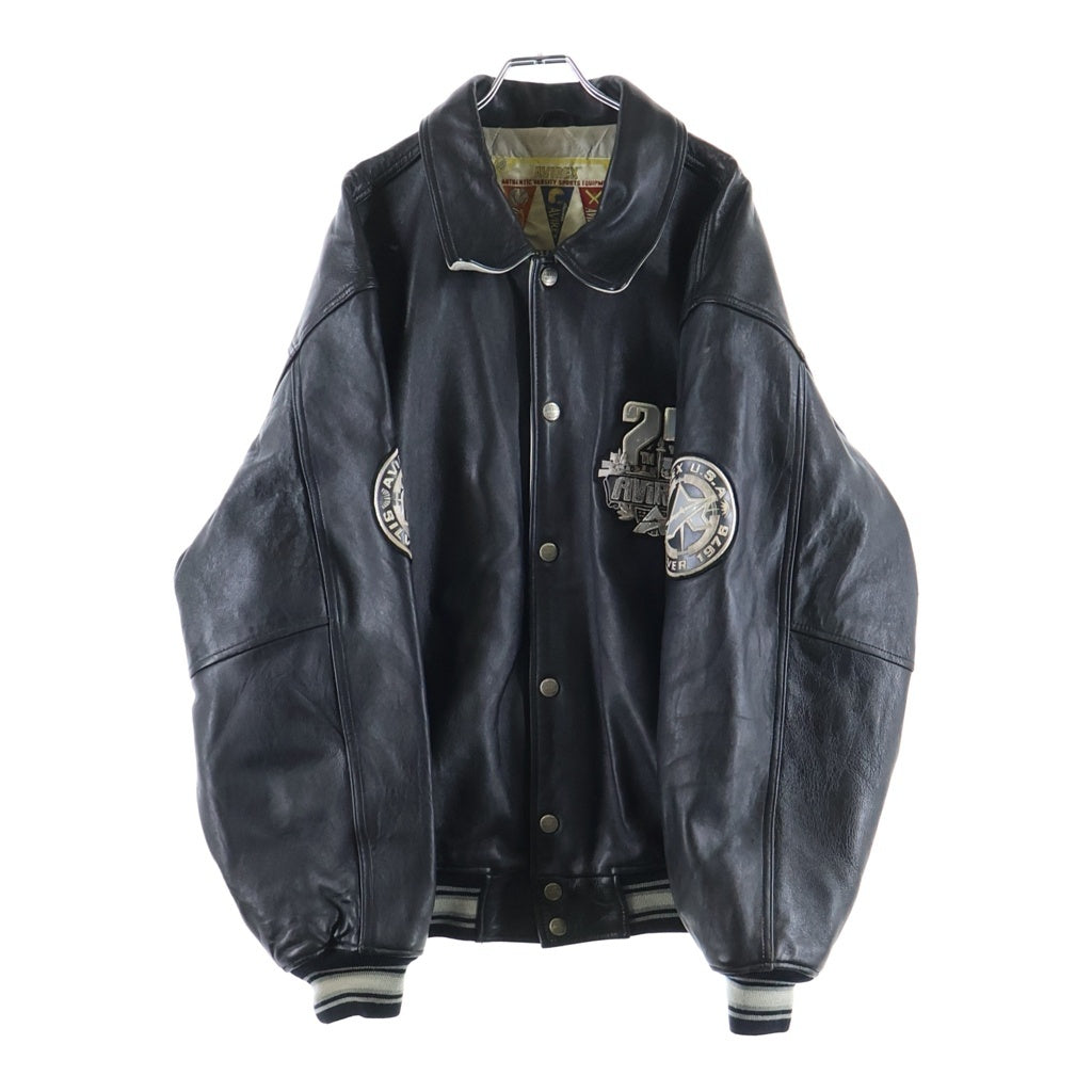 AVIREX(アヴィレックス) 00S VINTAGE 50th Anniversary VARSITY LEATHER JACKET ヴィンテージ 25周年記念 バーシティ レザージャケット スタジャン ブラック