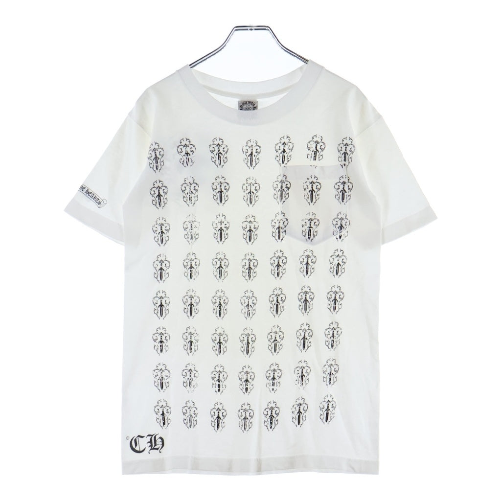 CHROME HEARTS(クロムハーツ) OLD VINE DAGGER BACK BS FLUER S/S TEE ヴァインダガー総柄プリントクルーネック半袖ポケットTシャツ ホワイト