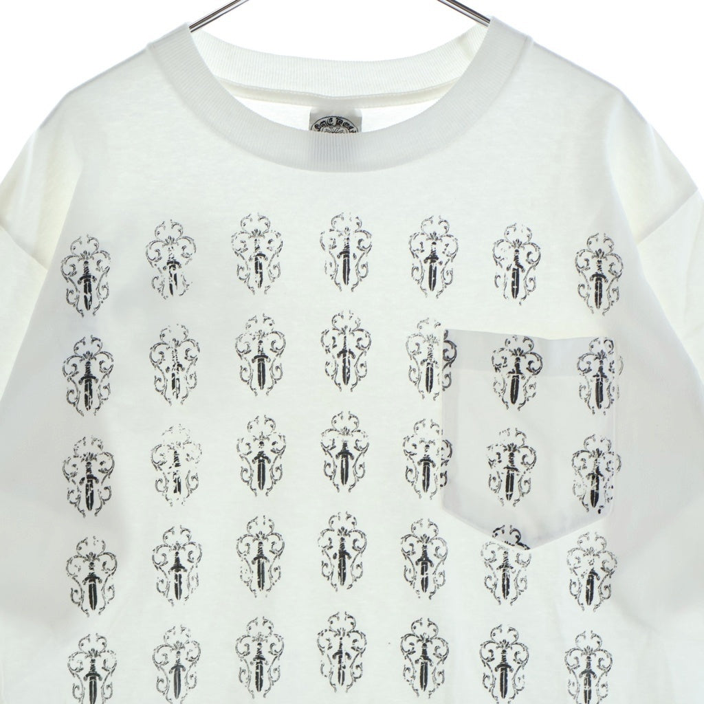 CHROME HEARTS(クロムハーツ) OLD VINE DAGGER BACK BS FLUER S/S TEE ヴァインダガー総柄プリントクルーネック半袖ポケットTシャツ ホワイト