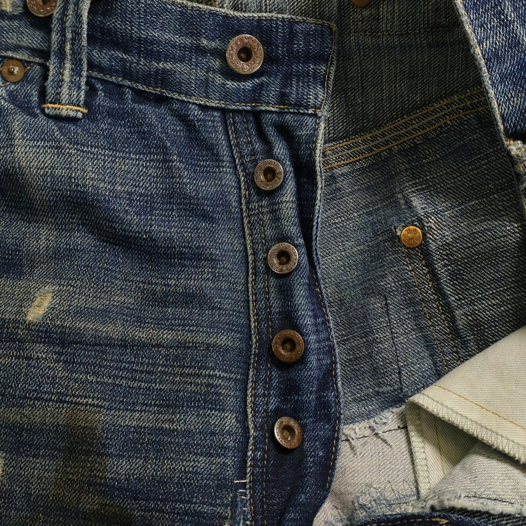 RRL(ダブルアールエル) Lot091 Colorado Buckle Back Japan Woven Selvedge Denim コロラドバックルバック ジャパンウーブンセルビッジデニム ダメージ加工ストレートワークデニムパンツ インディゴ