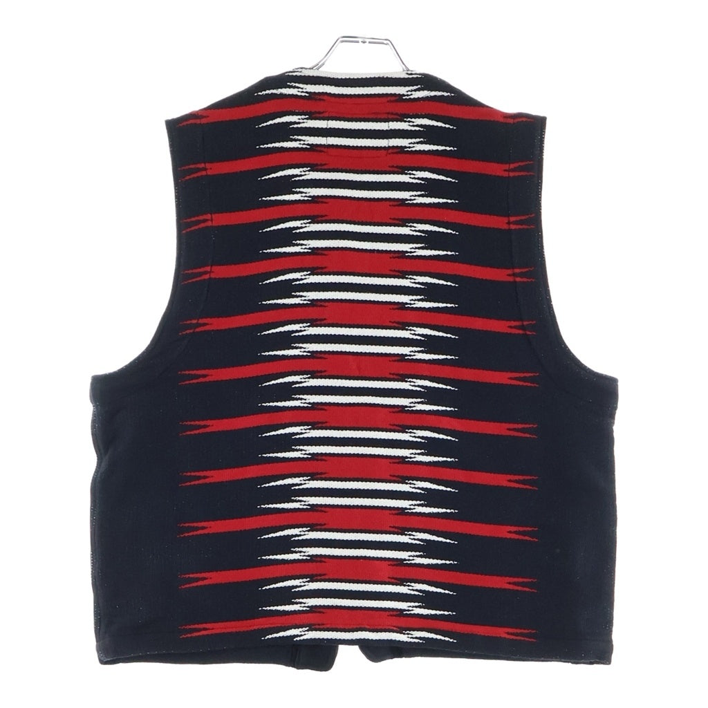 CALEE(キャリー) Native Blanket Vest ネイティブブランケットベスト ジャコードパターンジップベスト ブラック/レッド CL-26EA001ULT