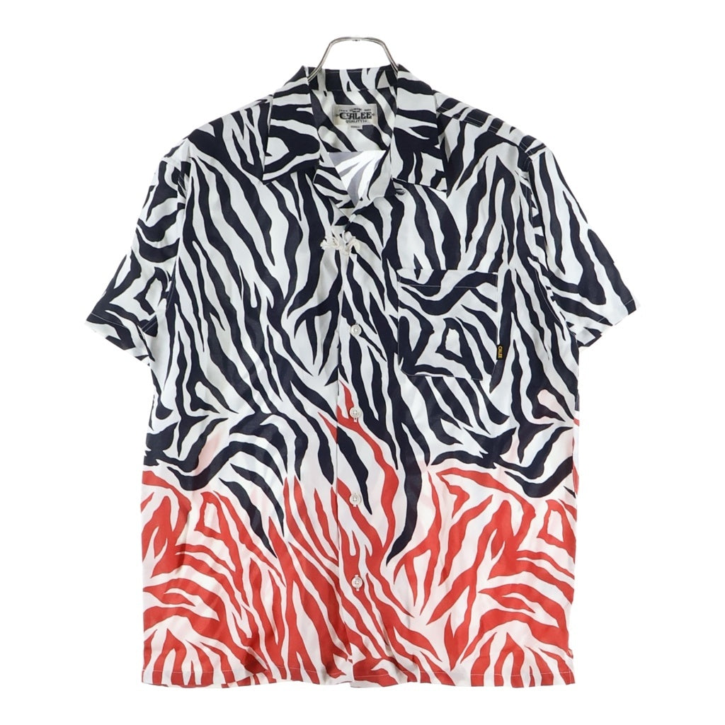CALEE(キャリー) Zebra Flame Pattern S/S Shirts ゼブラフレームパターンショートスリーブシャツ 総柄ボタンダウンオープンカラー半袖シャツ CL-26SS043 ブラック/レッド
