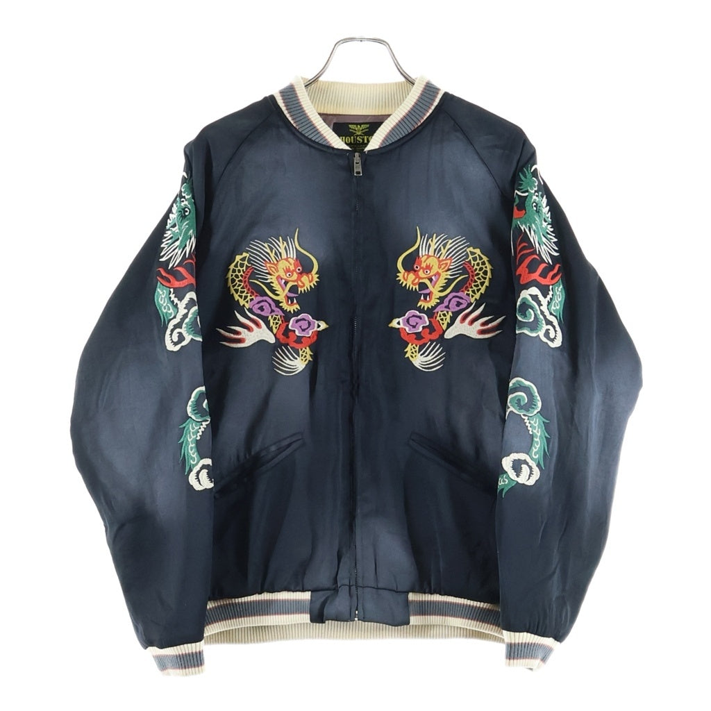 HOUSTON(ヒューストン) MAP USED FISHING SOUVENIR JACKET ユーズド加工 フィッシング スーベニアジャケット スカジャン ブラック 51544