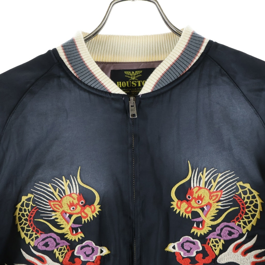HOUSTON(ヒューストン) MAP USED FISHING SOUVENIR JACKET ユーズド加工 フィッシング スーベニアジャケット スカジャン ブラック 51544