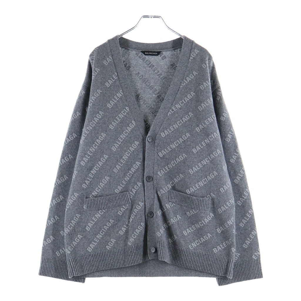 BALENCIAGA(バレンシアガ) All Over Logo Knit Cardigan オールオーバーロゴニットカーディガン 総柄ワッフルロゴニットカーディガン 733855 T4127 グレー