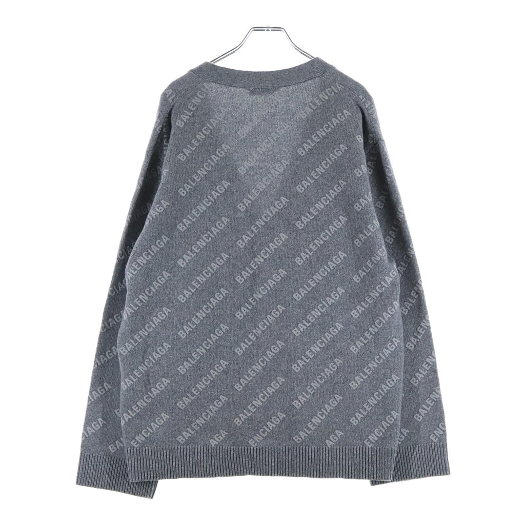 BALENCIAGA(バレンシアガ) All Over Logo Knit Cardigan オールオーバーロゴニットカーディガン 総柄ワッフルロゴニットカーディガン 733855 T4127 グレー