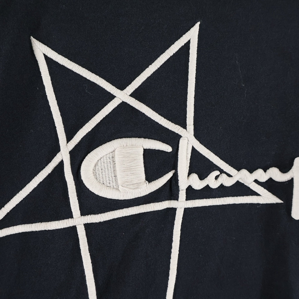 Rick Owens(リックオウエンス) 23AW ×Champion Logo Embroidered Tommy T-Shirt ロゴエンブロイデッドトミーTシャツ ロゴ刺繍クルーネックオーバーサイズ半袖Tシャツ CM02C9229-CHJEG ブラック