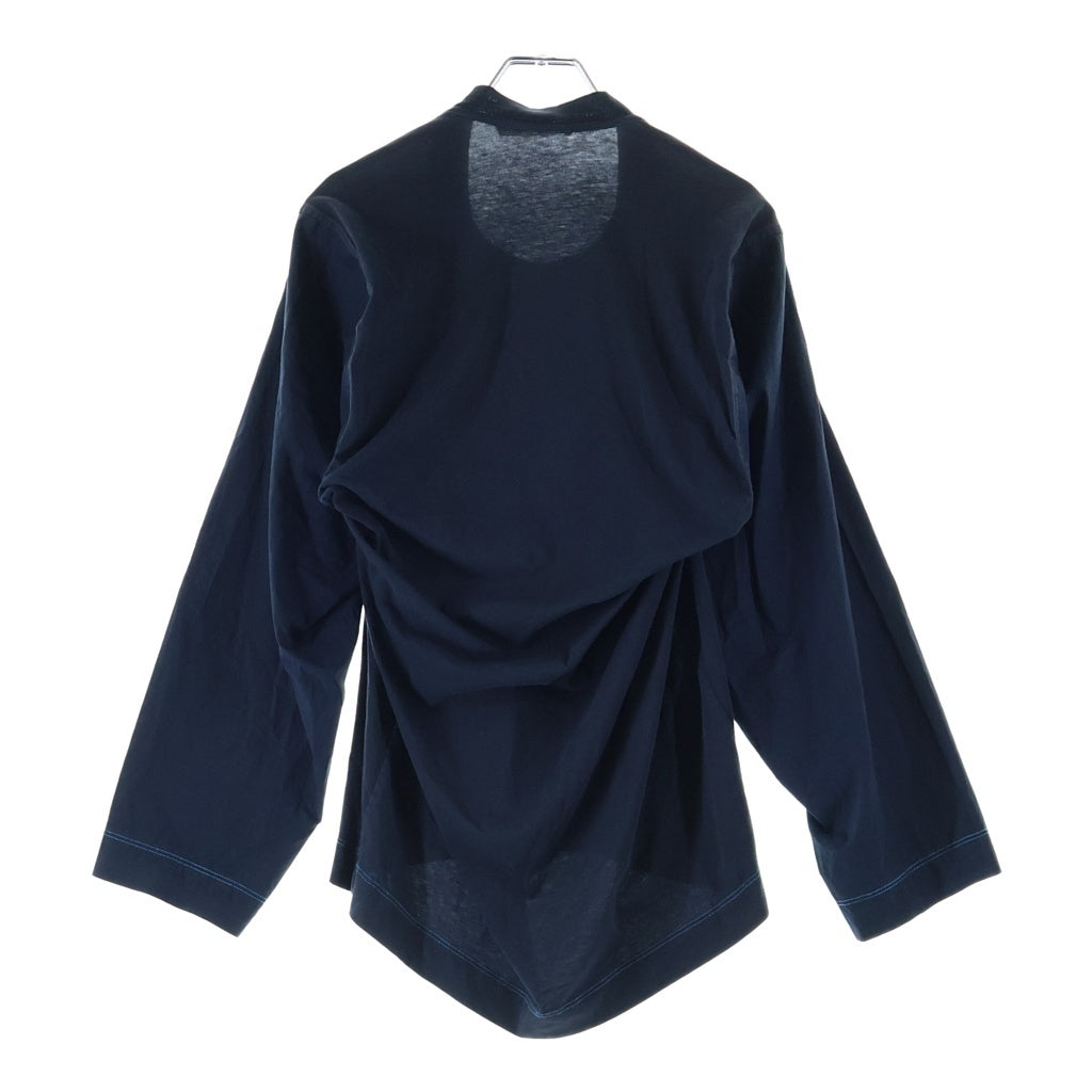 MARNI(マルニ) コットン ナイロン切替デザイン 無地 クルーネック長袖Tシャツ カットソー ネイビー W17THJEZ26DQOTCQ81-00B99