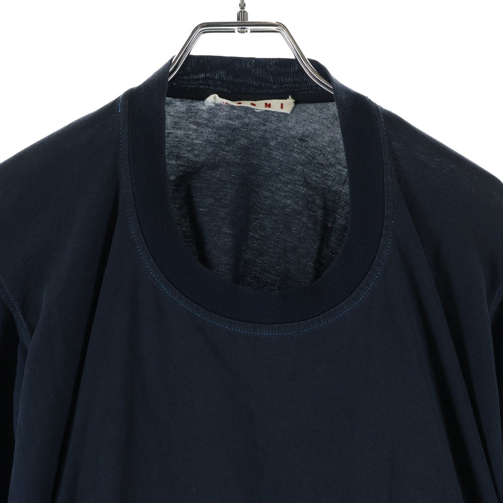MARNI(マルニ) コットン ナイロン切替デザイン 無地 クルーネック長袖Tシャツ カットソー ネイビー W17THJEZ26DQOTCQ81-00B99