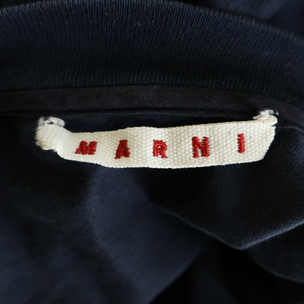MARNI(マルニ) コットン ナイロン切替デザイン 無地 クルーネック長袖Tシャツ カットソー ネイビー W17THJEZ26DQOTCQ81-00B99