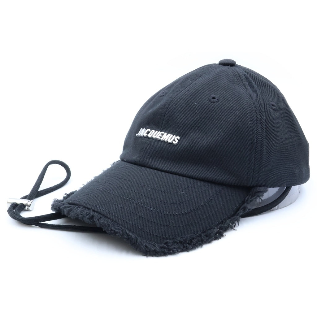 JACQUEMUS(ジャックムス) La Casquette Artichaut ラキャスケットアルティショー プレートロゴドローコード付き6パネルキャップ 帽子 ブラック 235AC452-5012-990 レディース