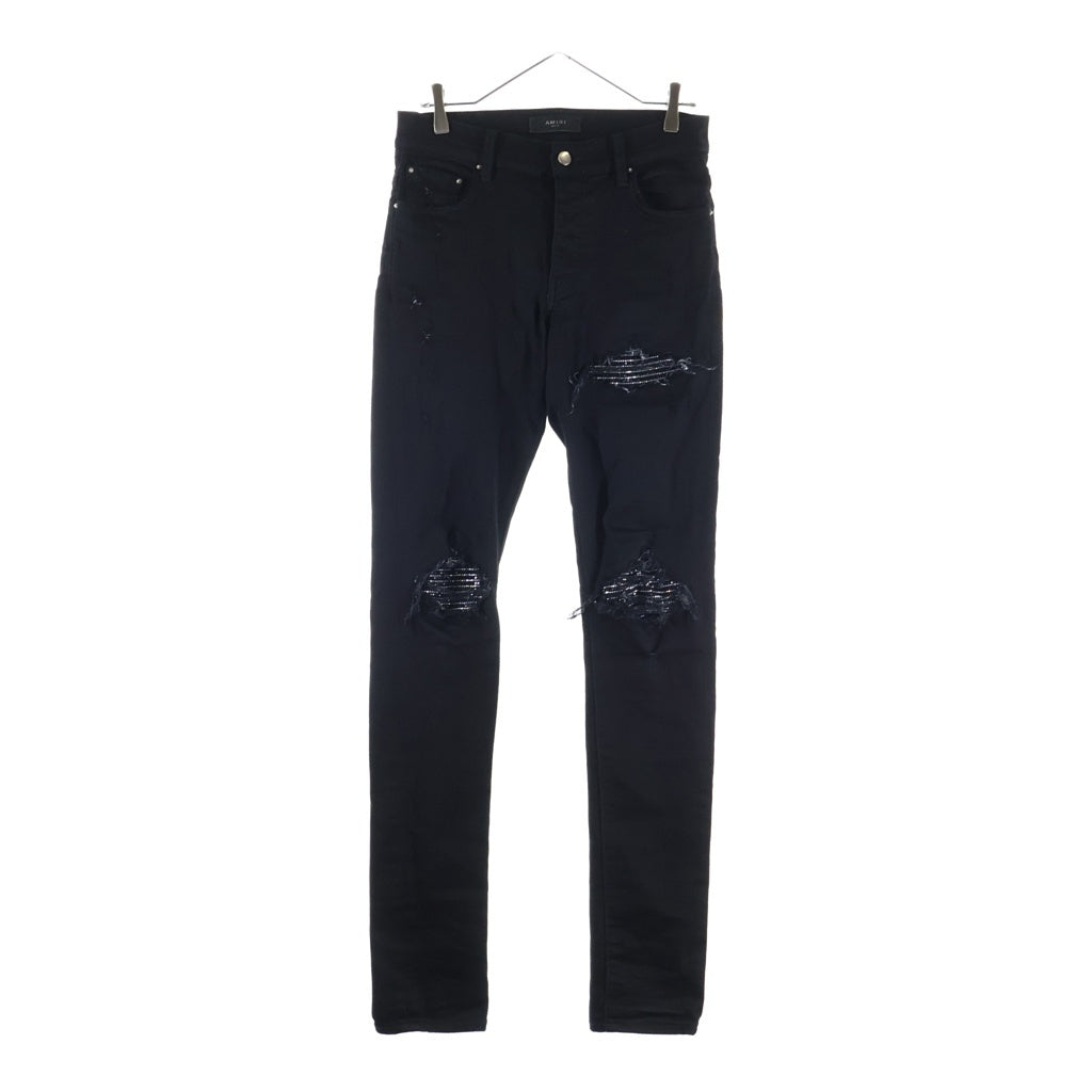 AMIRI(アミリ) MX1 Jean Black OD Crystal エムエックス1 ブラックODクリスタル ラインストーンダメージ加工スタックスキニーデニムパンツ ブラック