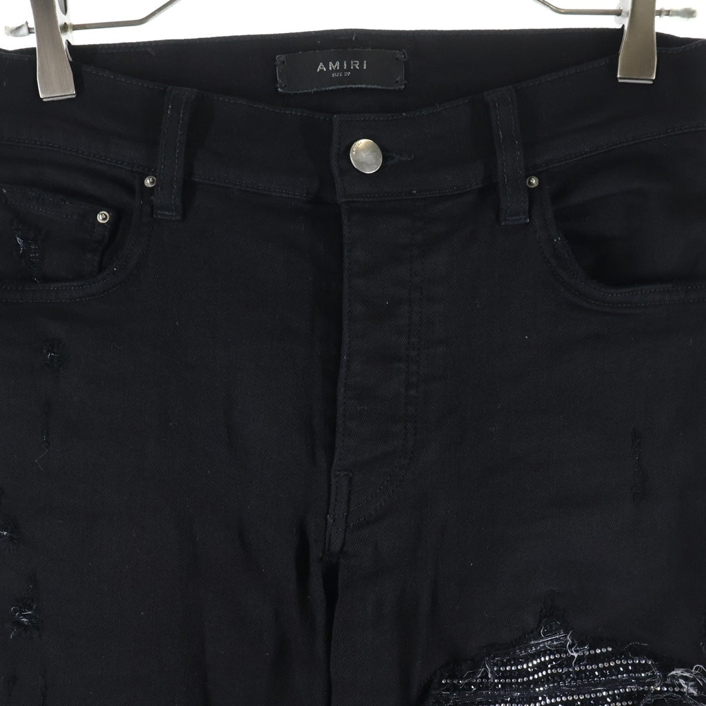 AMIRI(アミリ) MX1 Jean Black OD Crystal エムエックス1 ブラックODクリスタル ラインストーンダメージ加工スタックスキニーデニムパンツ ブラック