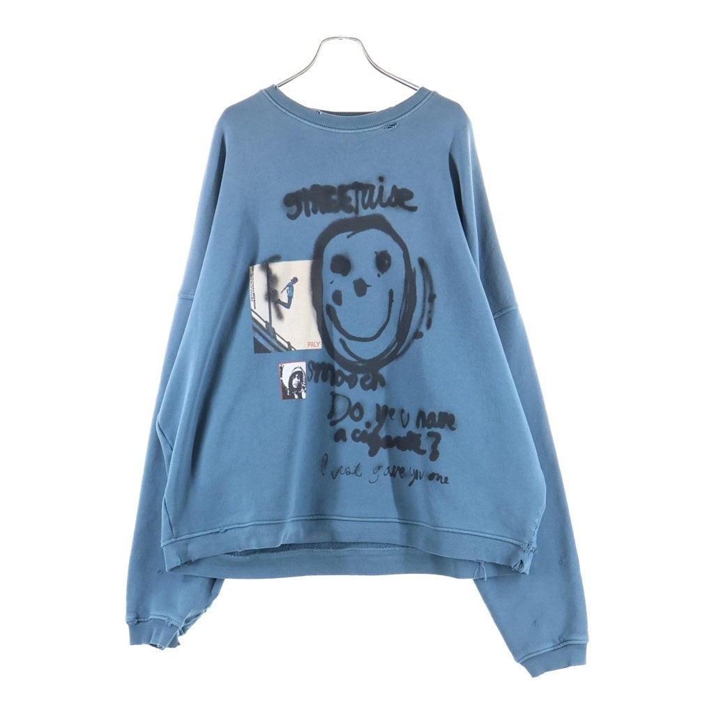 Paly Hollywood(パリーハリウッド) Streetwise Airbrush Crewneck ストリートワイズ エアーブラシクルーネック ロゴプリントクルーネックスウェットトレーナー ブルー