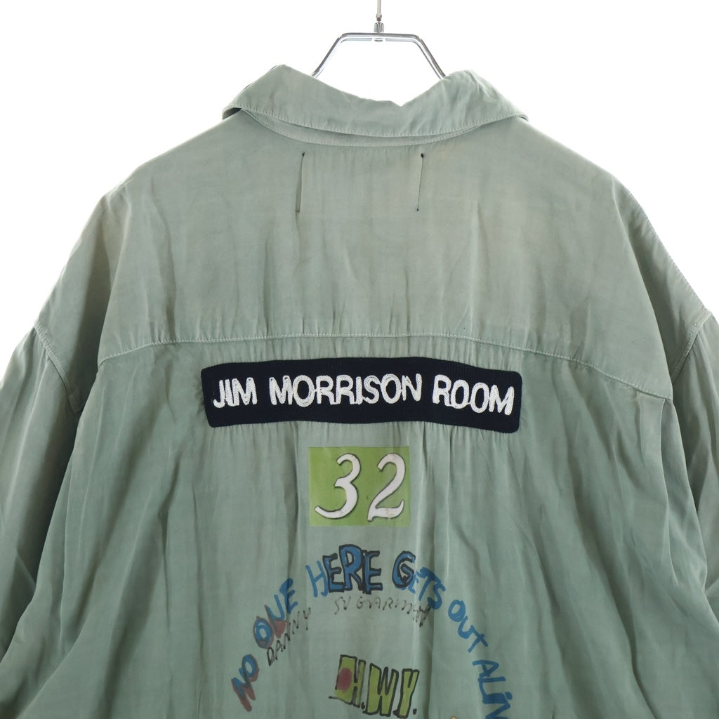 Paly Hollywood(パリーハリウッド) Alta Cienega Motel S/S Button down Shirts アルタシェネガモーテルショートスリーブボタンダウンシャツ ロゴ刺繍ダメージ加工半袖シャツ グリーン