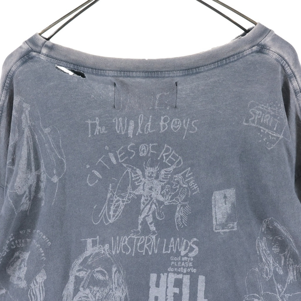 Paly Hollywood(パリーハリウッド) Bethlehem L/S T-Shirts ベスレヘムロングスリーブTシャツ グラフィックプリントダメージ加工クルーネック長袖Tシャツ ブラック