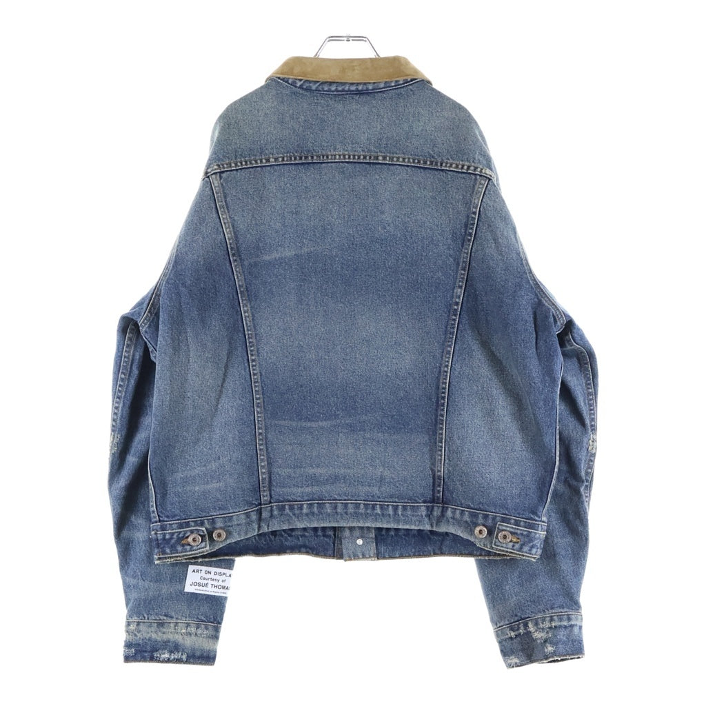 GALLERY DEPT.(ギャラリーデプト) Santa Fe Flannel Denim Trucker Jacket サンタフェ フランネルデニムトラッカージャケット ロゴ刺繍スエードカラーダメージ加工デニムジャケット インディゴ