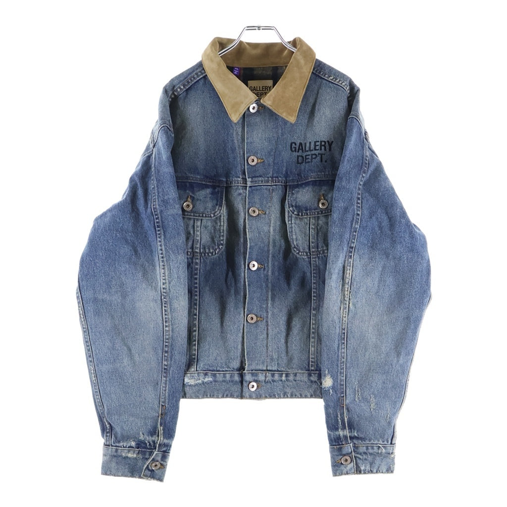 GALLERY DEPT.(ギャラリーデプト) Santa Fe Flannel Denim Trucker Jacket サンタフェ フランネルデニムトラッカージャケット ロゴ刺繍スエードカラーダメージ加工デニムジャケット インディゴ