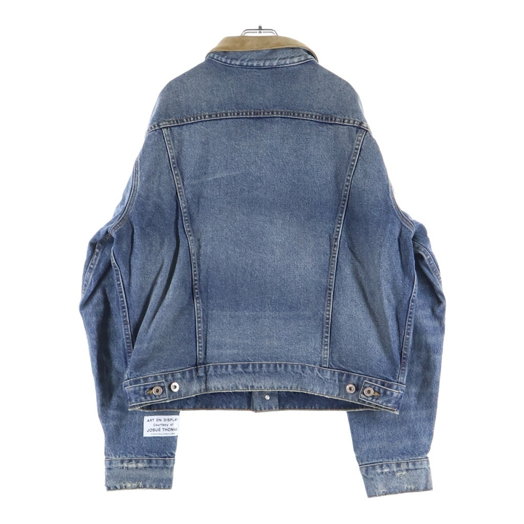 GALLERY DEPT.(ギャラリーデプト) Santa Fe Flannel Denim Trucker Jacket サンタフェ フランネルデニムトラッカージャケット ロゴ刺繍スエードカラーダメージ加工デニムジャケット インディゴ