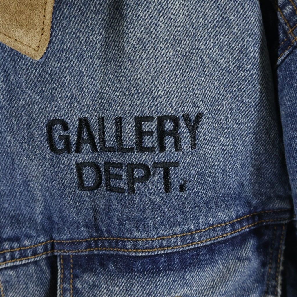 GALLERY DEPT.(ギャラリーデプト) Santa Fe Flannel Denim Trucker Jacket サンタフェ フランネルデニムトラッカージャケット ロゴ刺繍スエードカラーダメージ加工デニムジャケット インディゴ