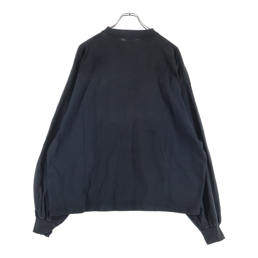 BALENCIAGA(バレンシアガ) 22AW Skater Oversized L/S T-shirt スケーターオーバーサイズドロングスリーブTシャツ ロゴワッペンダメージ加工クルーネック長袖Tシャツ 739027 70VA7 ブラック