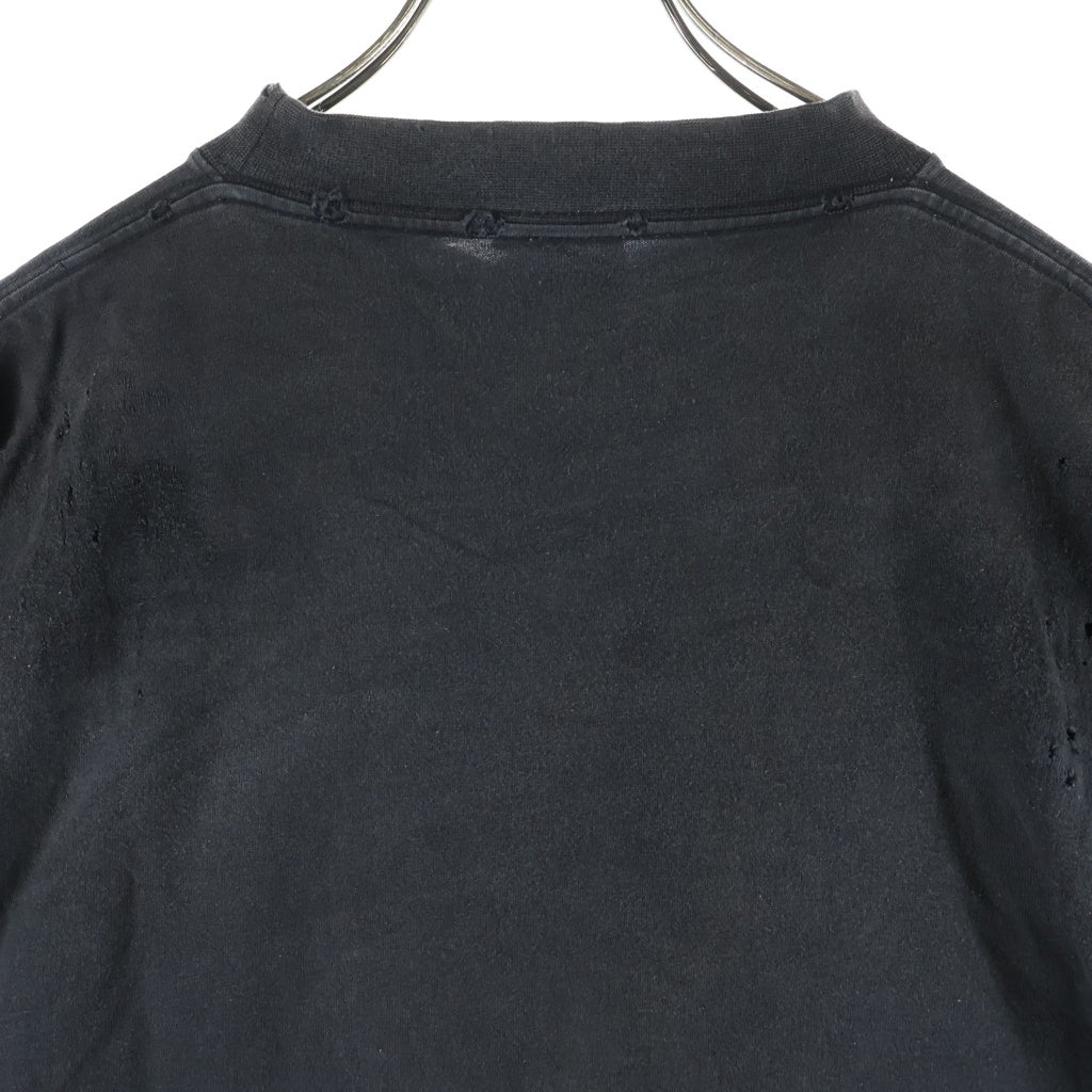 BALENCIAGA(バレンシアガ) 22AW Skater Oversized L/S T-shirt スケーターオーバーサイズドロングスリーブTシャツ ロゴワッペンダメージ加工クルーネック長袖Tシャツ 739027 70VA7 ブラック