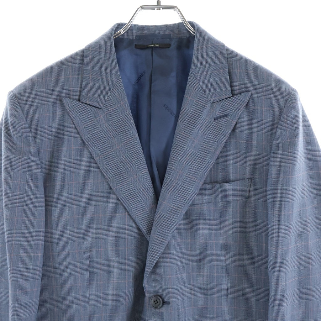 HERMES(エルメス) Check Pattern Set Up Suits チェック総柄セットアップスーツ 2Bシングルテーラードジャケット スラックス G9310/PN382 ライトブルー/ピンク