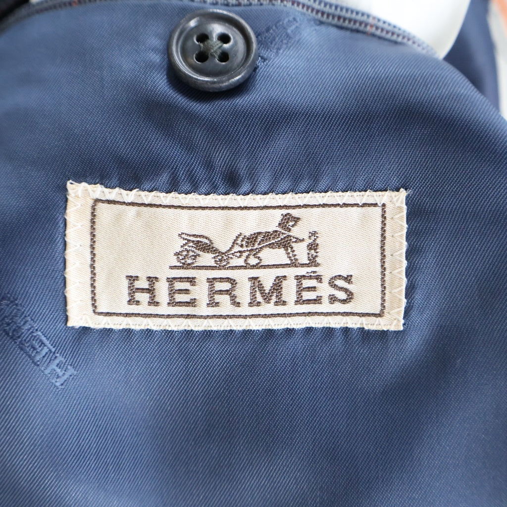 HERMES(エルメス) Check Pattern Set Up Suits チェック総柄セットアップスーツ 2Bシングルテーラードジャケット スラックス G9310/PN382 ライトブルー/ピンク
