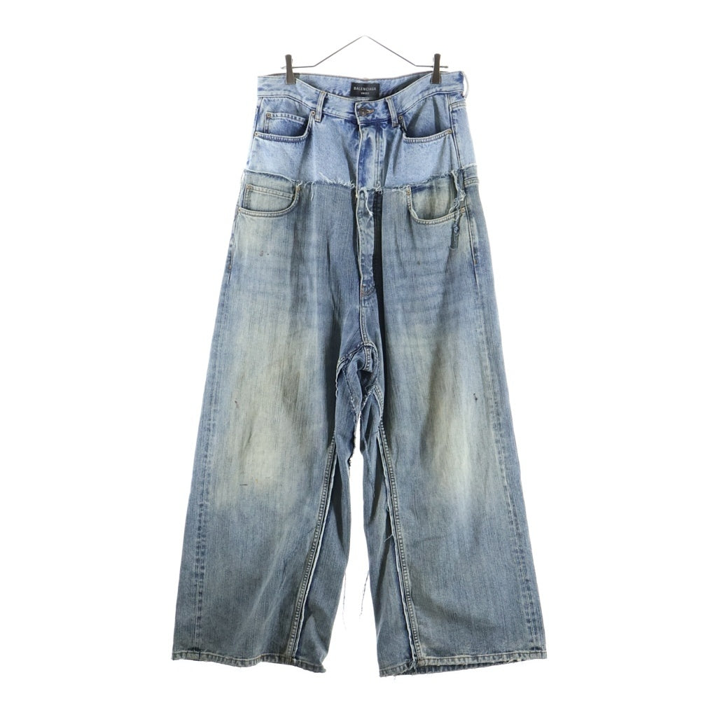 BALENCIAGA(バレンシアガ) 24AW Cut-Up Baggy Jeans Iced/Stained カットアップバギージーンズ アイスド/ステインド ドッキングワイドデニムパンツ インディゴ/ブルー 805094 TRW90