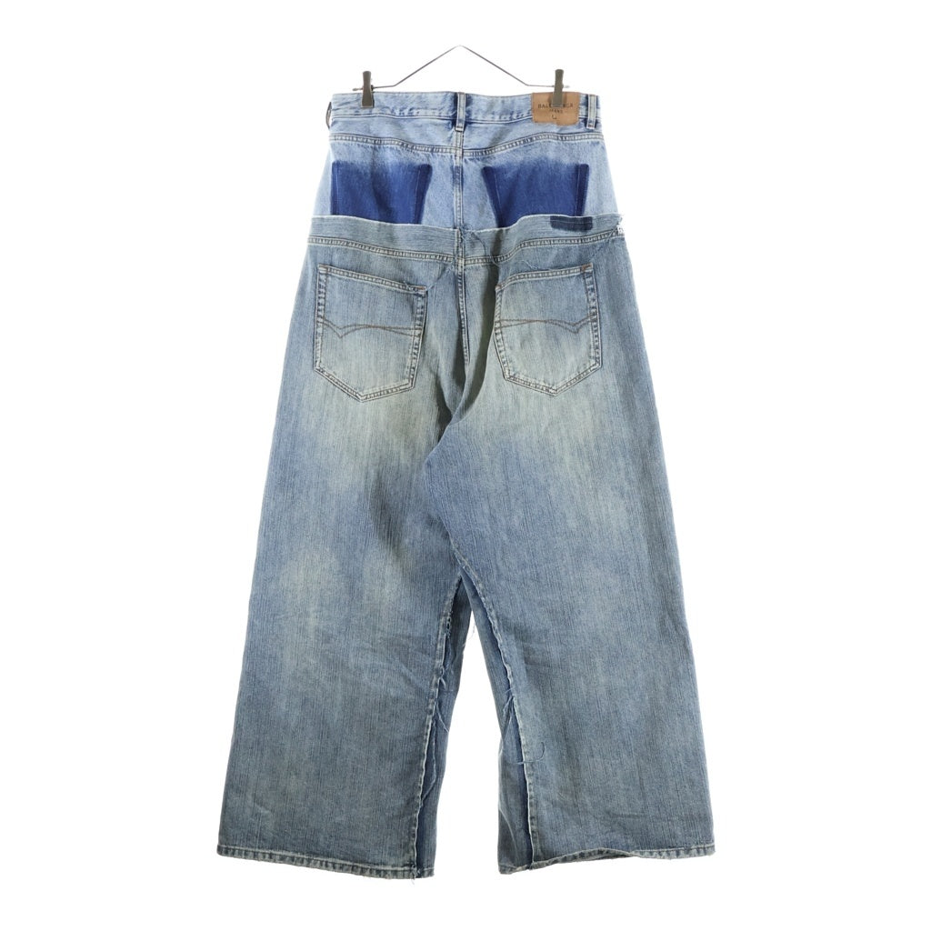 BALENCIAGA(バレンシアガ) 24AW Cut-Up Baggy Jeans Iced/Stained カットアップバギージーンズ アイスド/ステインド ドッキングワイドデニムパンツ インディゴ/ブルー 805094 TRW90