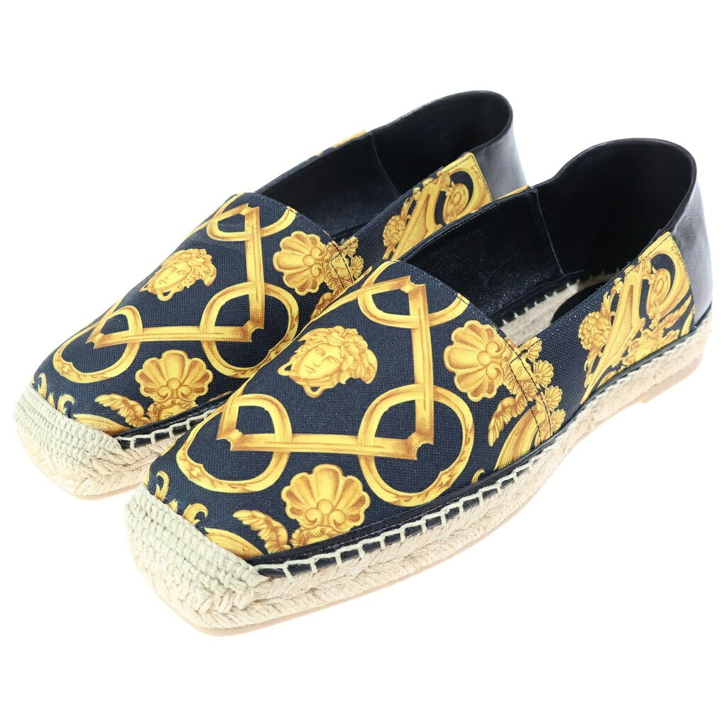 VERSACE(ヴェルサーチ) エスパドリーユ バロッコプリント キャンバスローファー スリッポン ブラック/イエロー 1014774