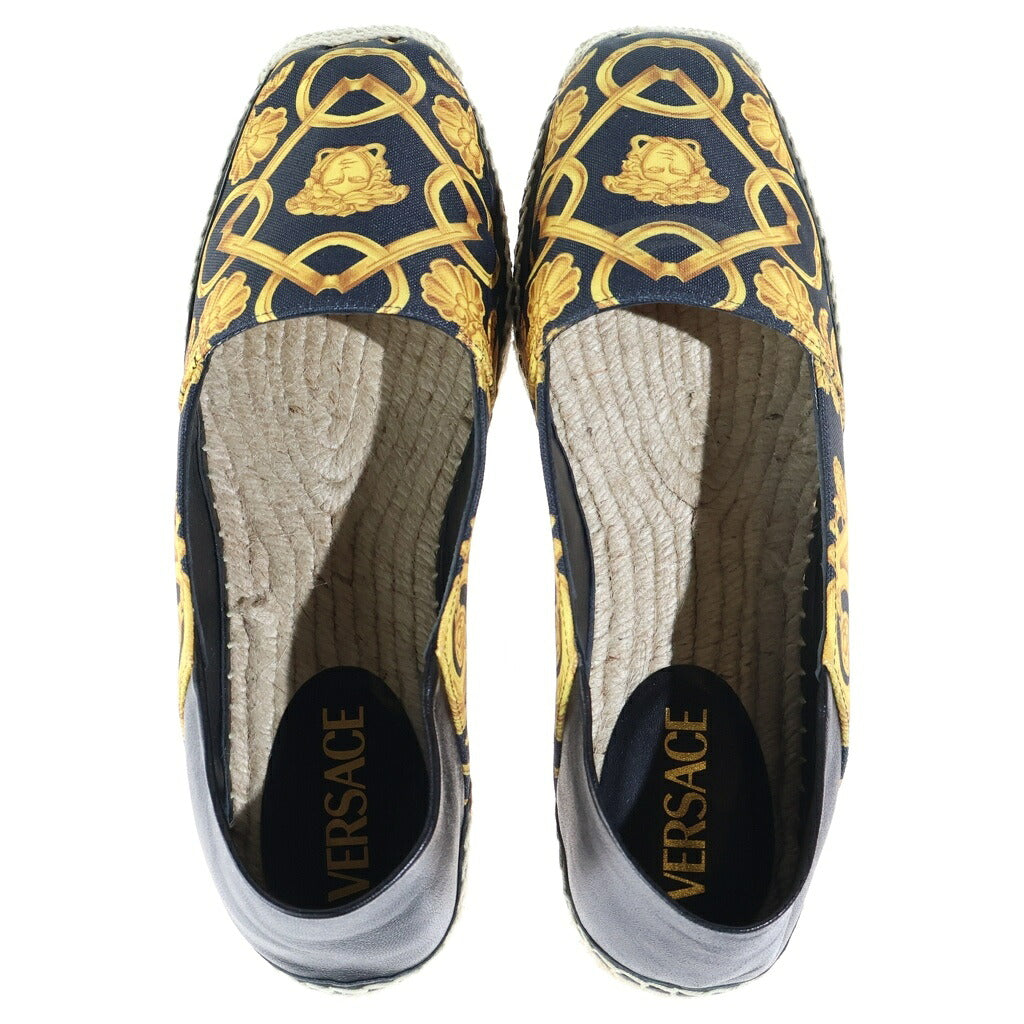 VERSACE(ヴェルサーチ) エスパドリーユ バロッコプリント キャンバスローファー スリッポン ブラック/イエロー 1014774
