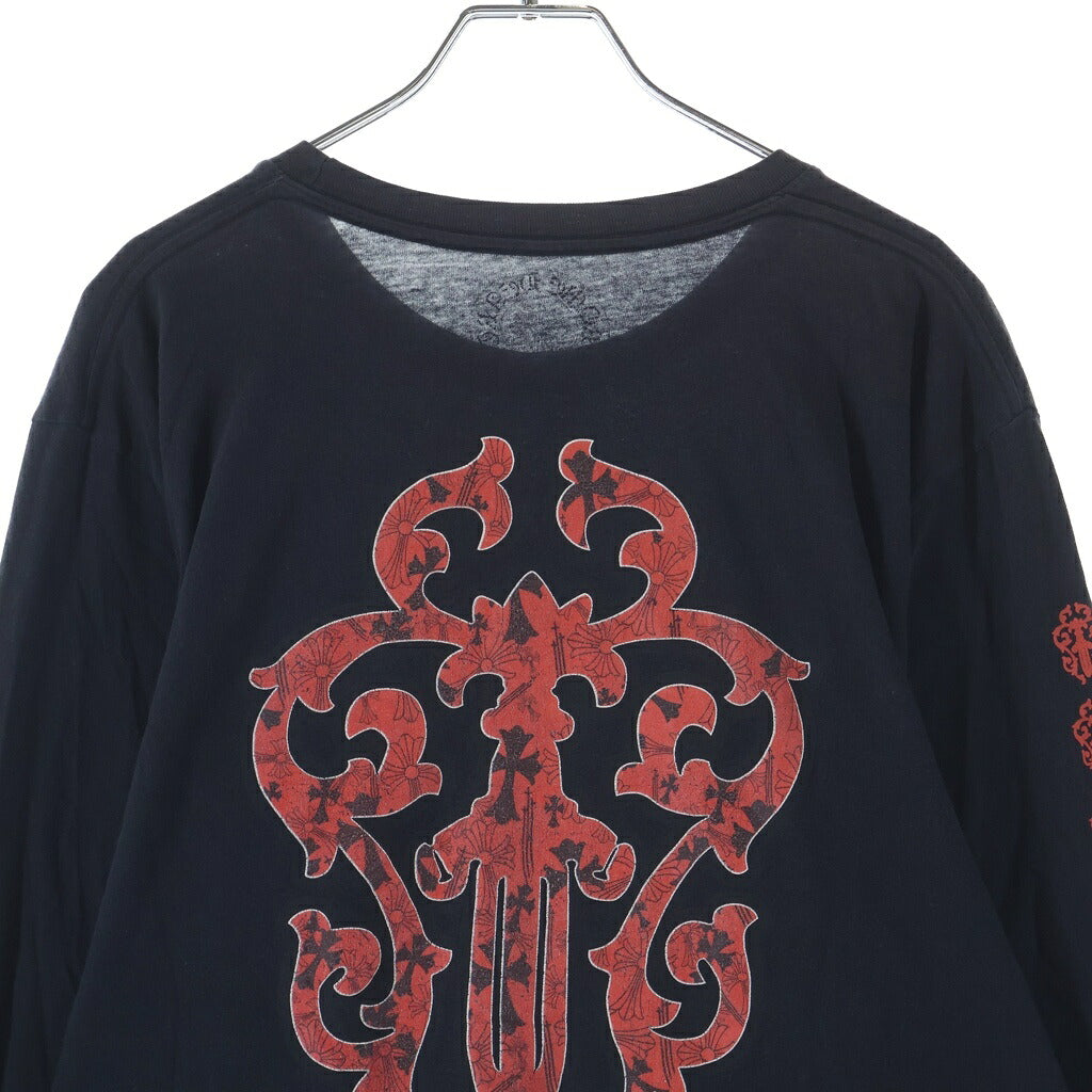 CHROME HEARTS(クロムハーツ) BACK VINE DAGGER L/S T-SHIRTS バックバインダガープリントロングスリーブTシャツ クルーネック長袖Tシャツ ブラック/レッド