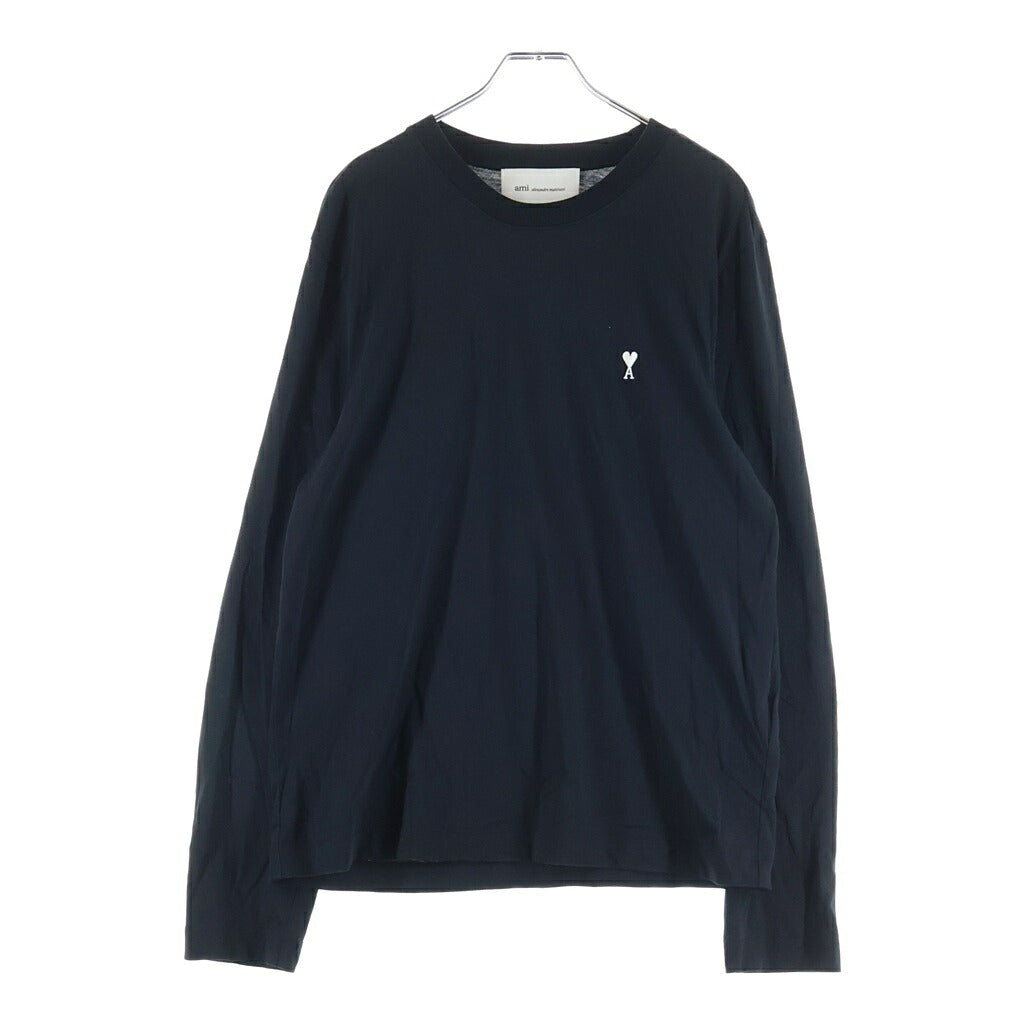 ami paris(アミパリス) CONTRASTED AMI DE COEUR TSHIRT ロゴエンブロイダリー クルーネック半袖Tシャツ カットソー ブラック HTS416.724