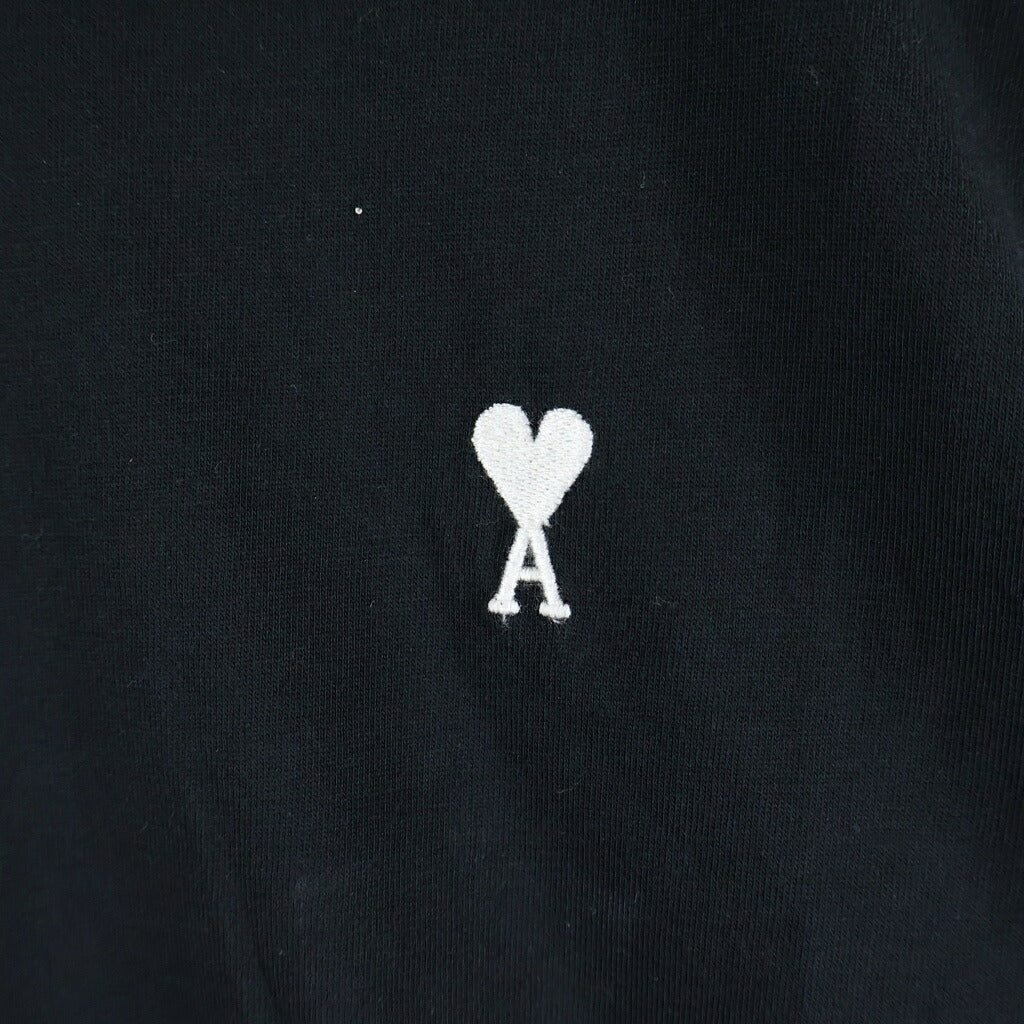 ami paris(アミパリス) CONTRASTED AMI DE COEUR TSHIRT ロゴエンブロイダリー クルーネック半袖Tシャツ カットソー ブラック HTS416.724