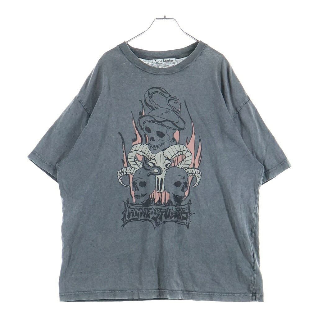Acne Studios(アクネ ストゥディオズ) 24SS SCULL TEE エイジング加工 フロントスカルプリント クルーネック半袖Tシャツ カットソー グレー FN-UX-TSHI000070