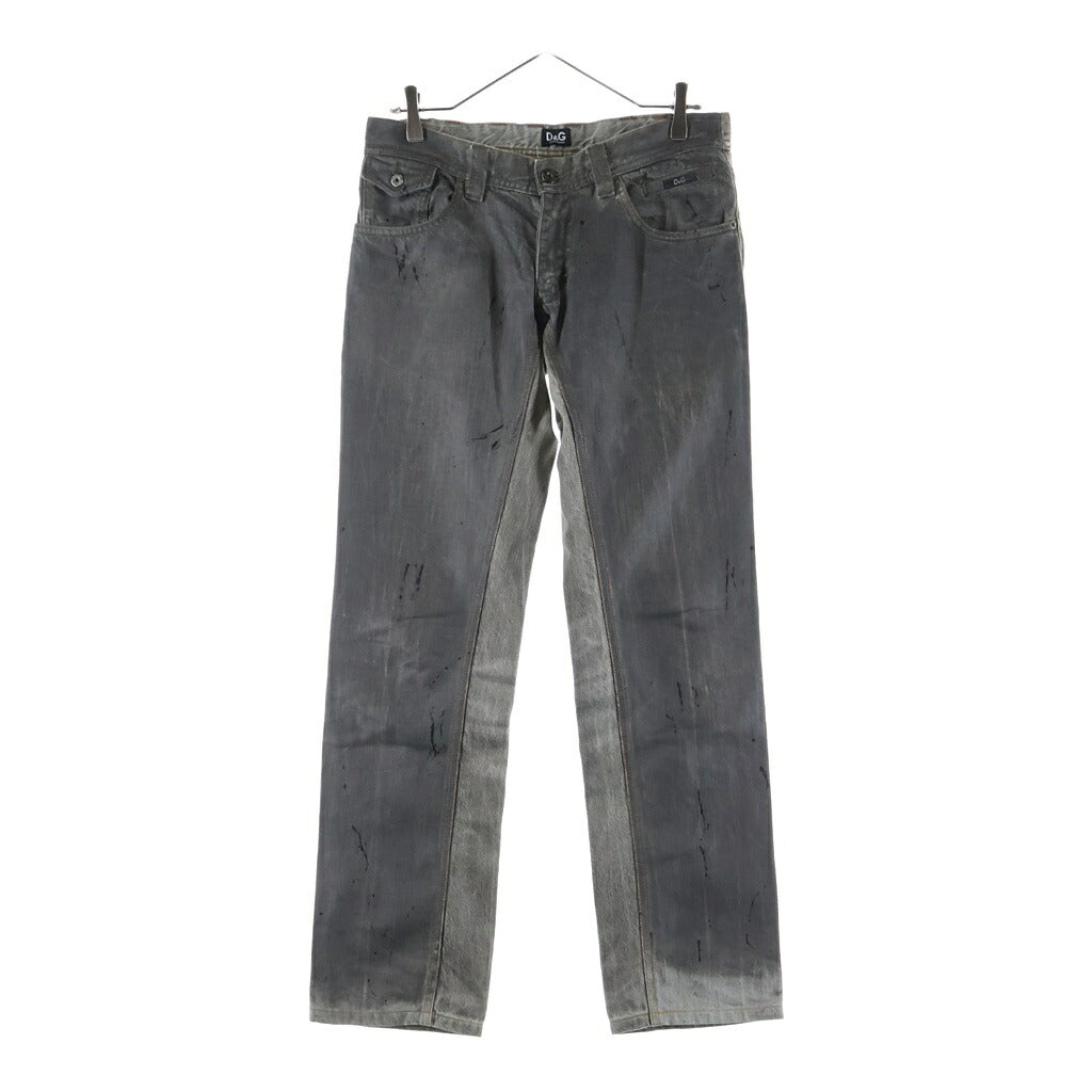 D&G(ディーアンドジー) 00S Coated Switching Comfort Fit Denim コーティングスイッチングコンフォートフィットデニム ワックス加工ジップフライストレートデニムパンツ グレー