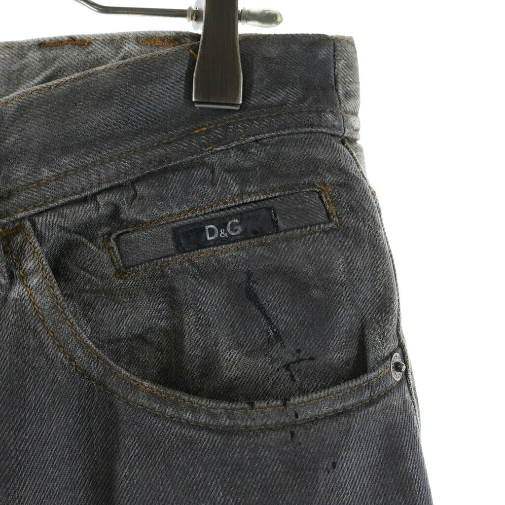 D&G(ディーアンドジー) 00S Coated Switching Comfort Fit Denim コーティングスイッチングコンフォートフィットデニム ワックス加工ジップフライストレートデニムパンツ グレー
