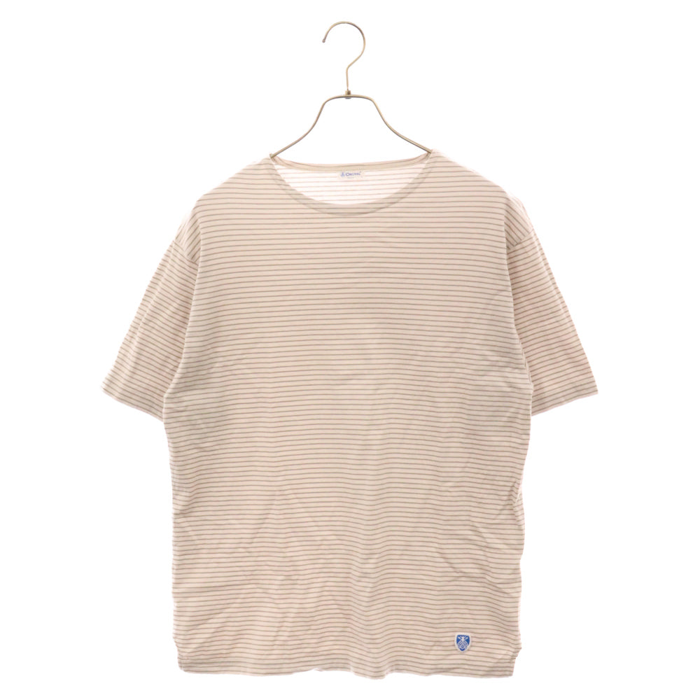 ORCIVAL(オーシバル) ボーダー柄クルーネック半袖Tシャツ ベージュ