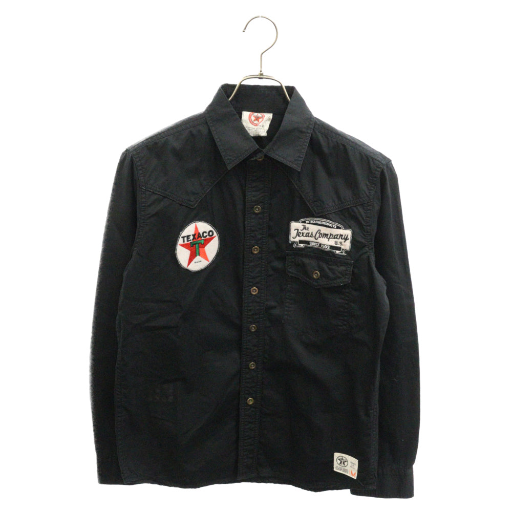 TEXACO(テキサコ) ロゴパッチ長袖ミリタリーシャツ ブラック