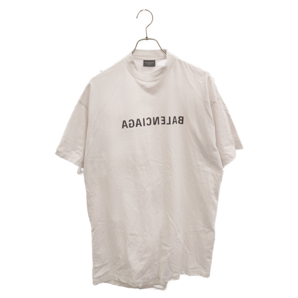 BALENCIAGA(バレンシアガ) 24SS Mirror Logo Oversized T-Shirt ミラーロゴダメージ加工オーバーサイズクルーネック半袖Tシャツ グレー 739028 TQVN7
