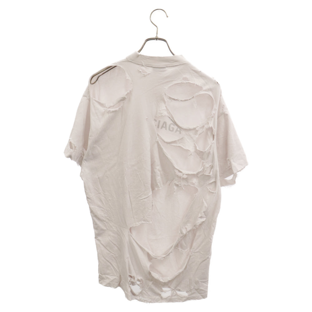BALENCIAGA(バレンシアガ) 24SS Mirror Logo Oversized T-Shirt ミラーロゴダメージ加工オーバーサイズクルーネック半袖Tシャツ グレー 739028 TQVN7