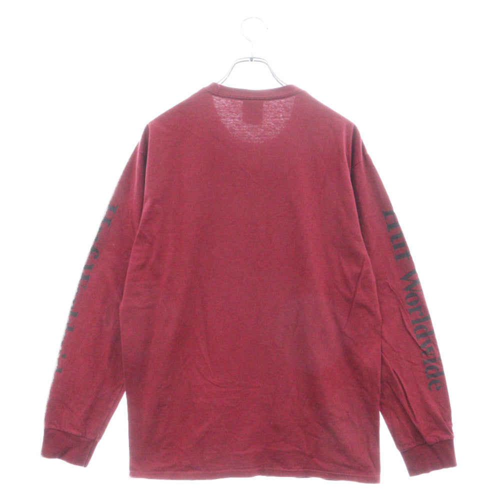 HUF(ハフ) ボックスロゴプリント 長袖 クルーネック Tシャツ レッド