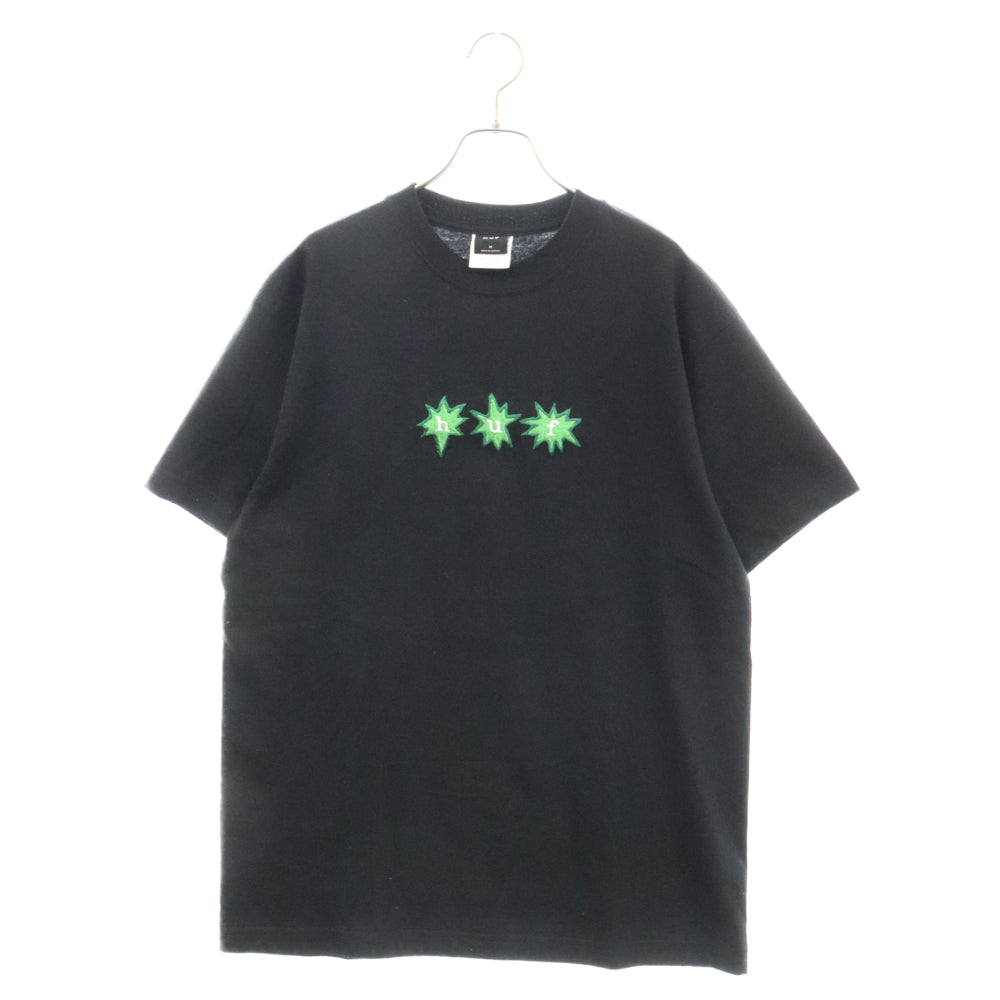 HUF(ハフ) ガンジャ ロゴ刺繍 クルーネック 半袖Tシャツ ブラック