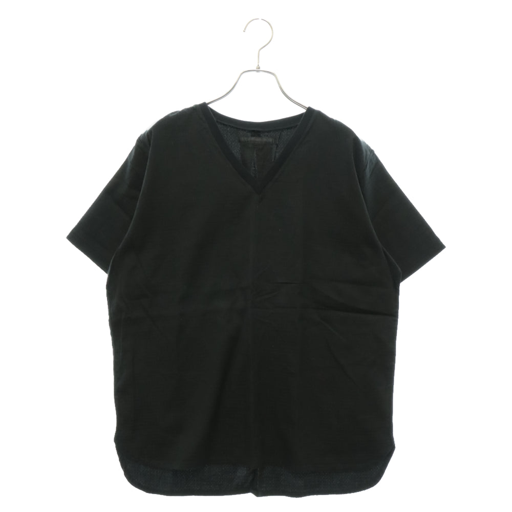 NEXUS7(ネクサスセブン) Vネック 千鳥格子 半袖 コットン Tシャツ ブラック