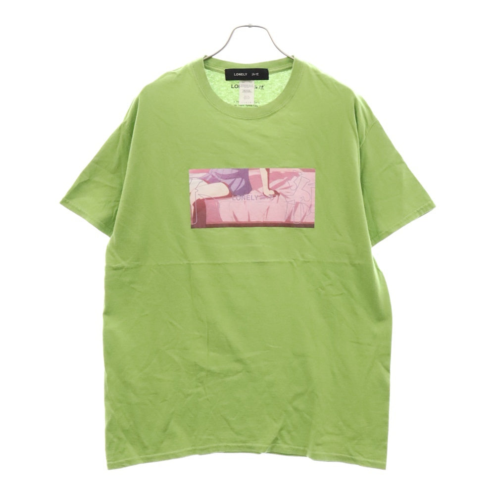 LONELY論理(ロンリー) 不純フロントプリントクルーネック半袖Tシャツ グリーン