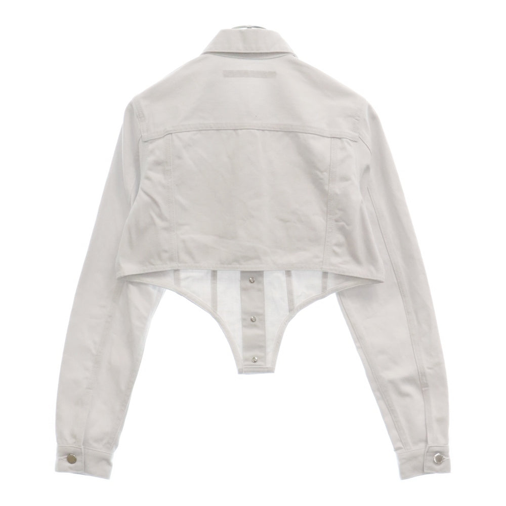 JOHN LAWRENCE SULLIVAN(ジョンローレンスサリバン) WASHED DENIM CUTTING JACKET ウォッシュド デニム コーティング ジャケット レディース ホワイト IC022-0322-35