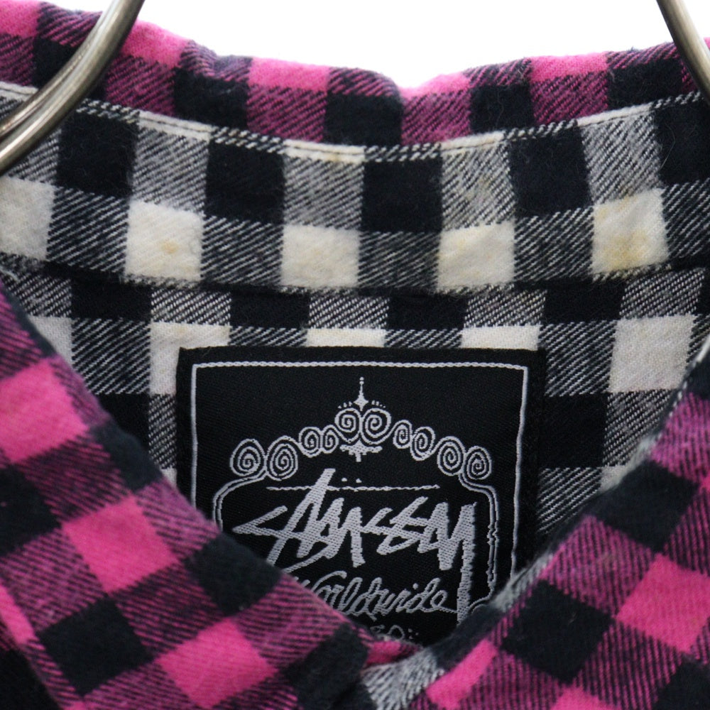 STUSSY(ステューシー) WORLDWIDE コットン チェック柄 半袖 シャツ ピンク