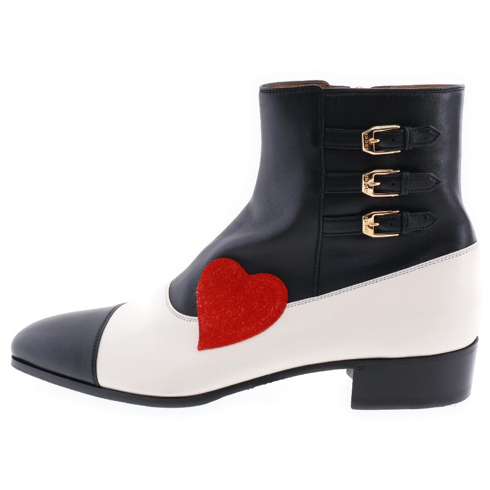 GUCCI(グッチ) Ha Ha Ha Boot With Buckles ハート レザーブーツ ホワイト/ブラック 9 1/2