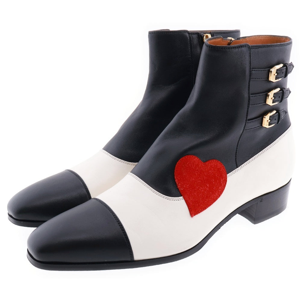 GUCCI(グッチ) Ha Ha Ha Boot With Buckles ハート レザーブーツ ホワイト/ブラック 9 1/2